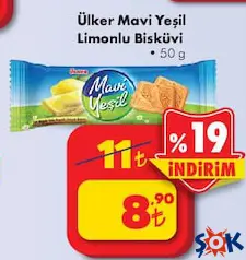 ÜLKER MAVİ YEŞİL LİMONLU BİSKÜVİ 50 G fiyat ve kampanya bilgisi